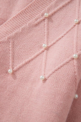Roze kasjmier vest met parel voor dames | Ideaal voor herfst/winter