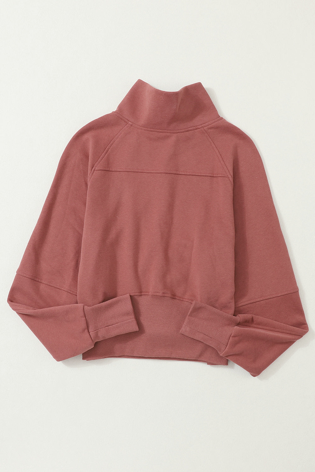 Stijlvolle Bruine Sweatshirt met Rits, Opstaande Kraag en Duimgaten – Perfect voor Casual Comfort