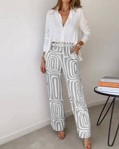 Zinnia broek hoge taille geometrisch patroon khaki