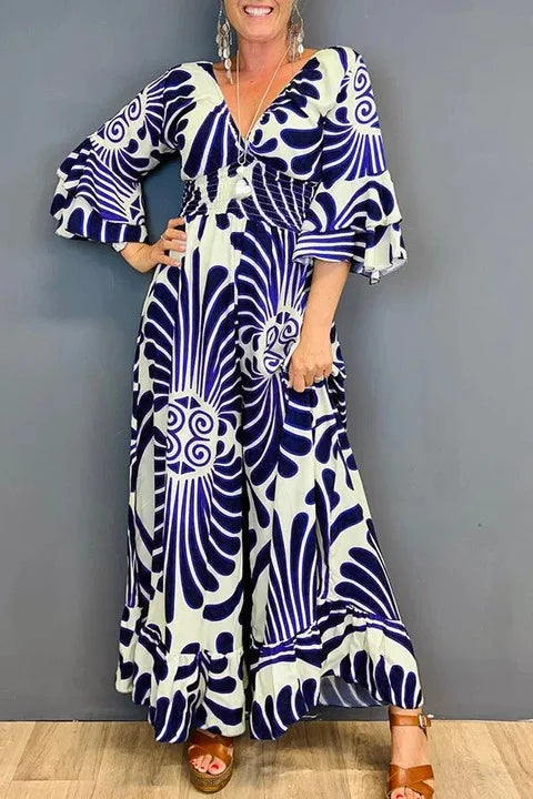 Jumpsuit met V-hals en bloemenprint voor dames, vintage, gerimpeld, ideaal voor de zomer