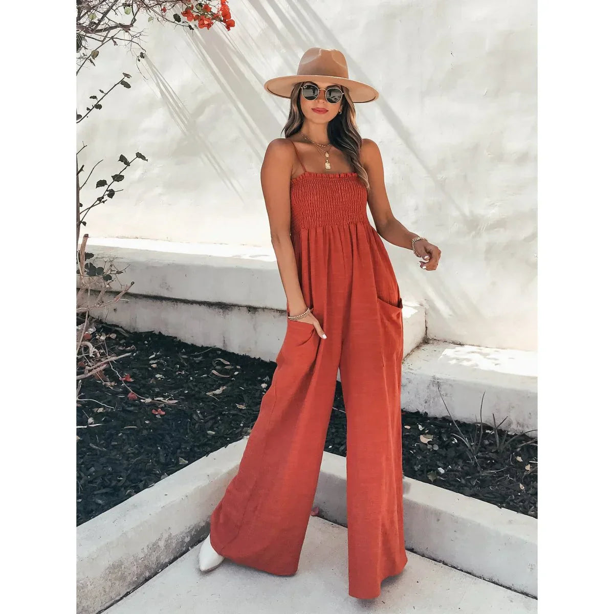 Jumpsuit met zakken voor dames, losse wijde pijpen, ideaal voor de zomer