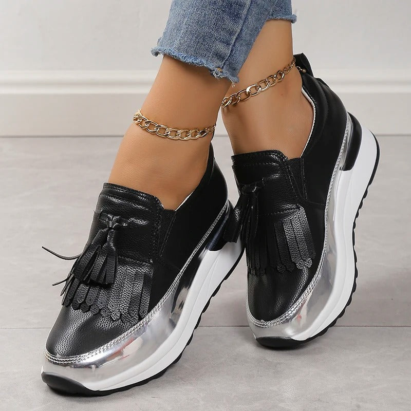 Witte Solveig Damessneakers met Plateauzool Franjes