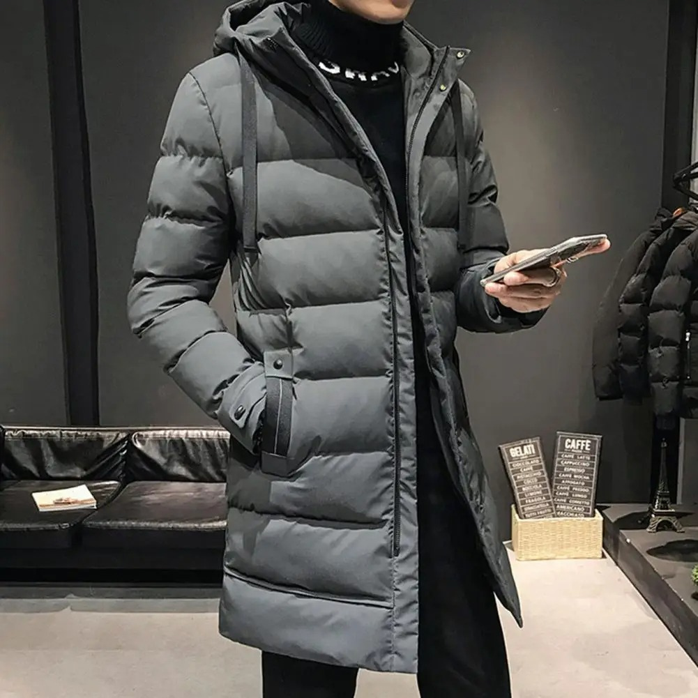 Warme lange herenpufferjas met capuchon en zakken | Perfect voor herfst/winter