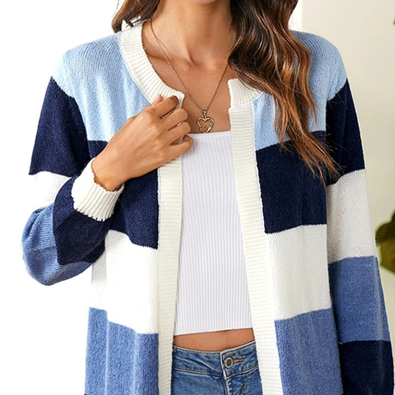 Dames Trendy Gestreept Multicoloured Open Front Kasjmier Vest | Perfect voor de Winter