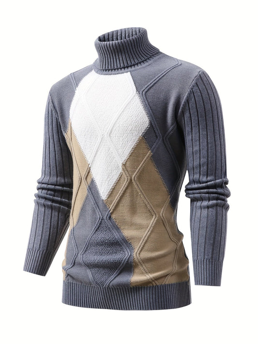 Casual slim-fit coltrui met geometrische grafische print voor heren | Ideaal voor herfst/winter