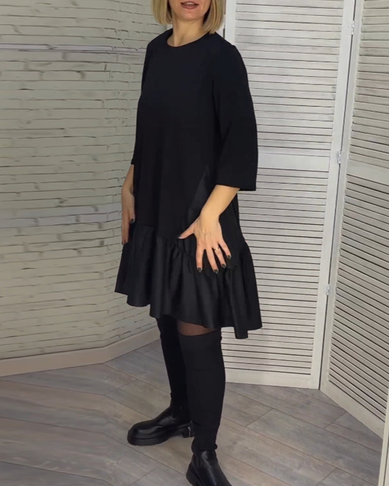 Zwarte jurk met ronde hals elegant design