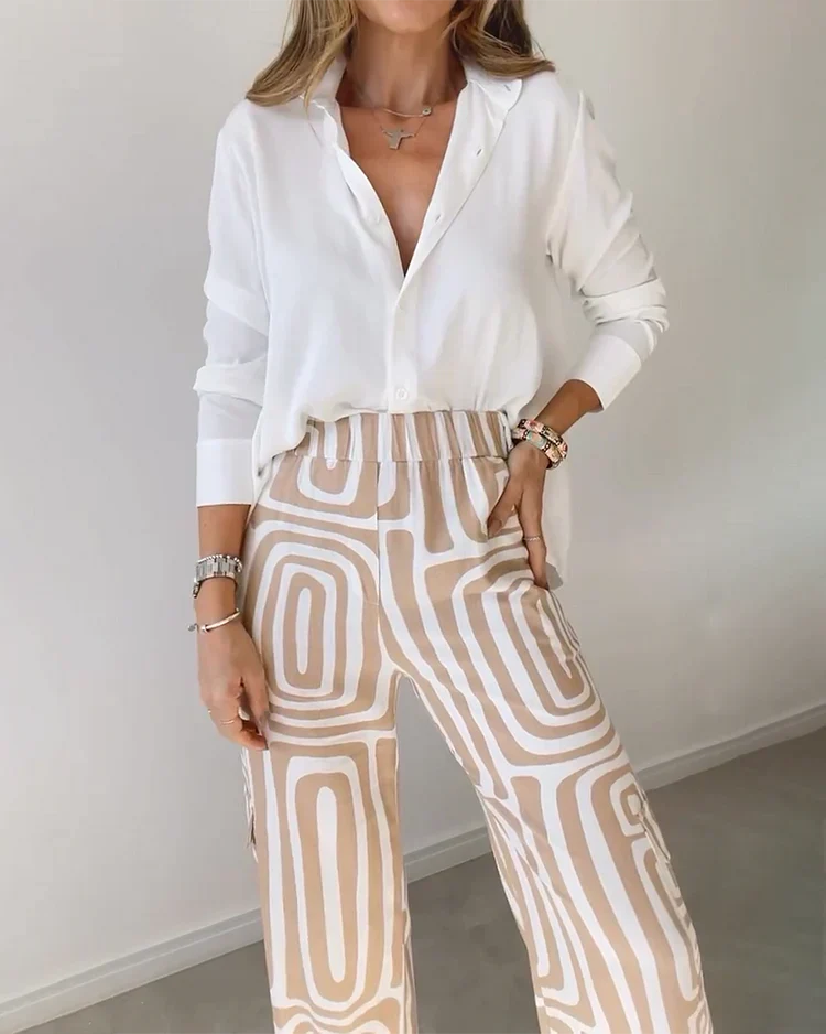 Zinnia broek hoge taille geometrisch patroon khaki