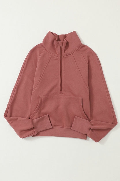Stijlvolle Bruine Sweatshirt met Rits, Opstaande Kraag en Duimgaten – Perfect voor Casual Comfort
