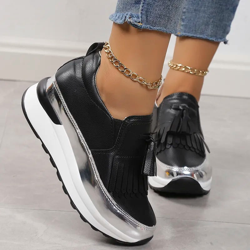Witte Solveig Damessneakers met Plateauzool Franjes