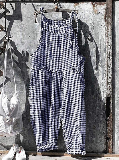 Vintage mouwloze gestreepte baggy jumpsuit voor dames | Ideaal voor lente/zomer