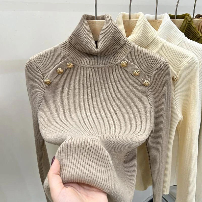 Elegante slim-fit gebreide coltrui met knopen voor dames | Ideaal voor herfst/winter