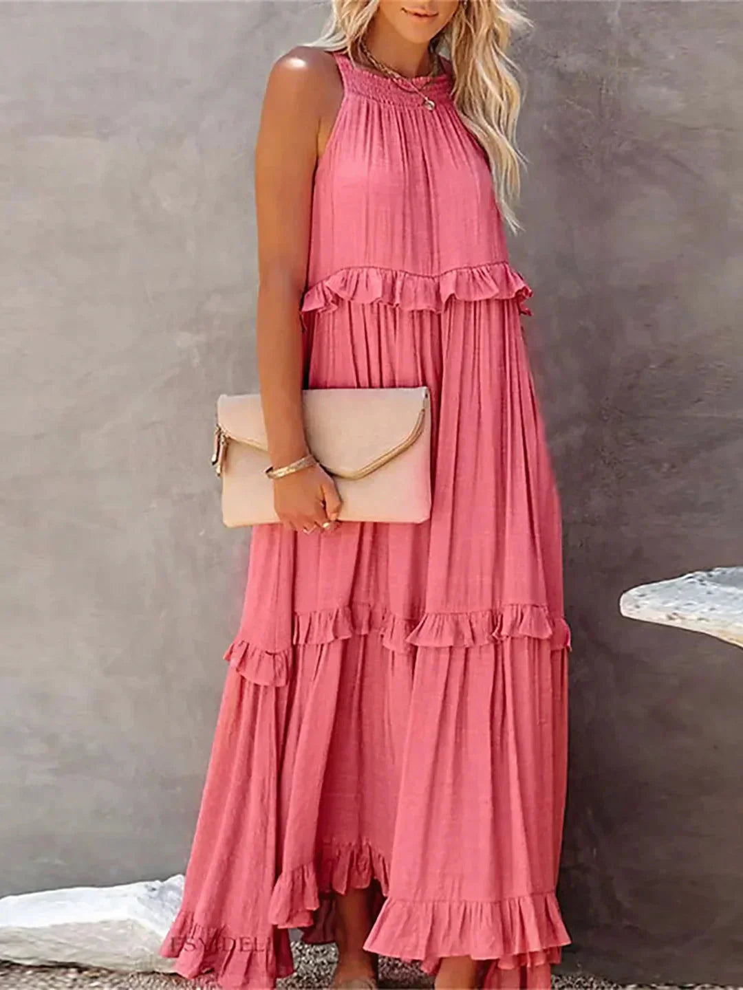 Zwierige maxi jurk met ruches in Zuri-stijl elegant