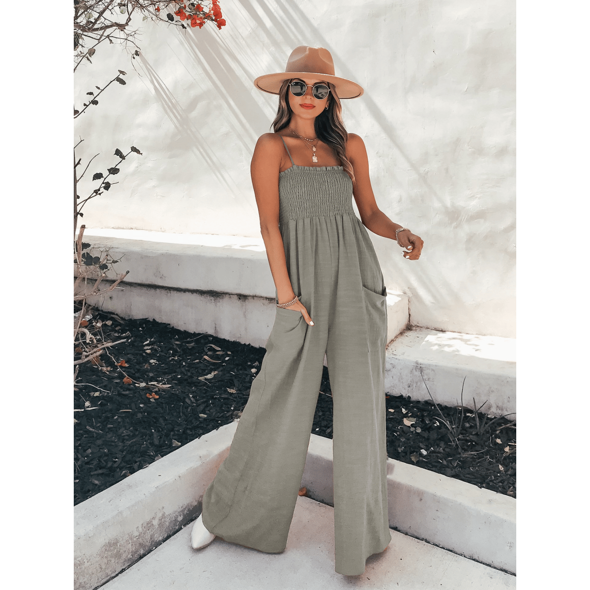 Jumpsuit met zakken voor dames, losse wijde pijpen, ideaal voor de zomer