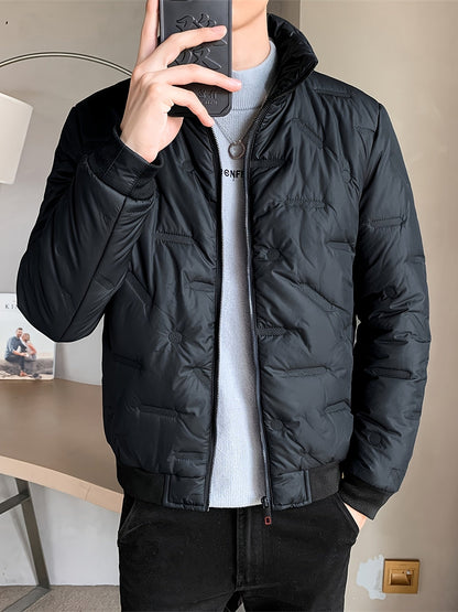 Eenkleurige puffer winterjas voor heren met opstaande kraag en ritssluiting | Ideaal voor de winter