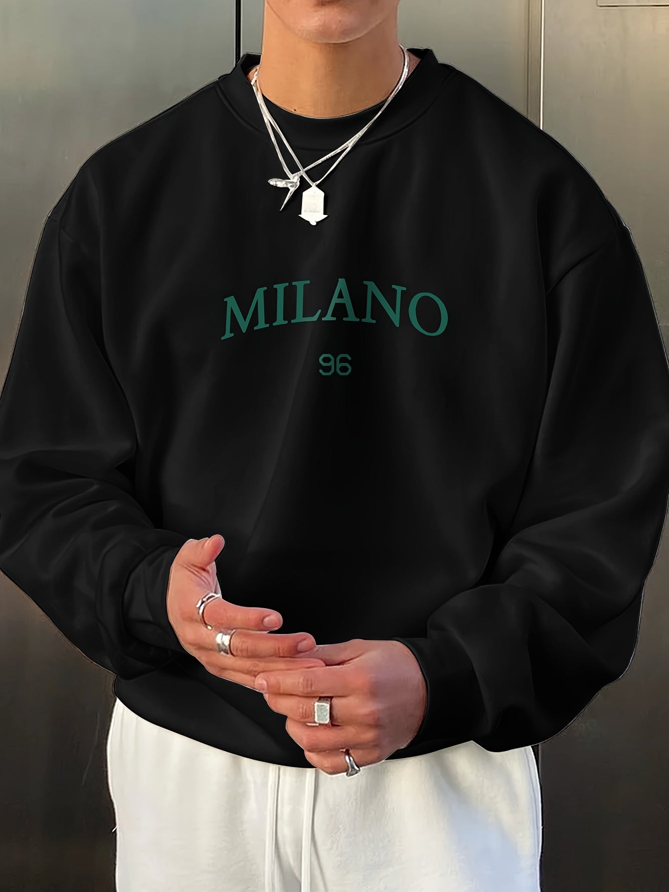 Trendy Oversized Pullover met 'Milano'-Print voor Heren | Perfect voor Herfst & Winter