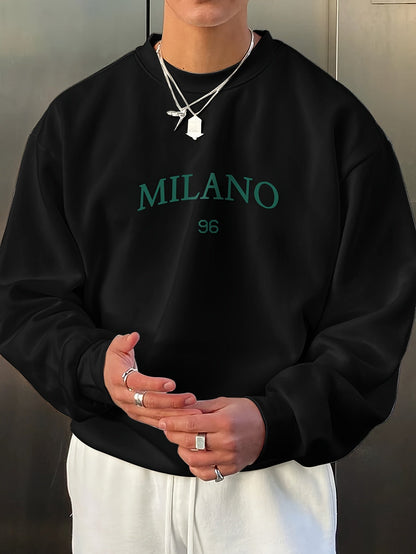 Trendy Oversized Pullover met 'Milano'-Print voor Heren | Perfect voor Herfst & Winter