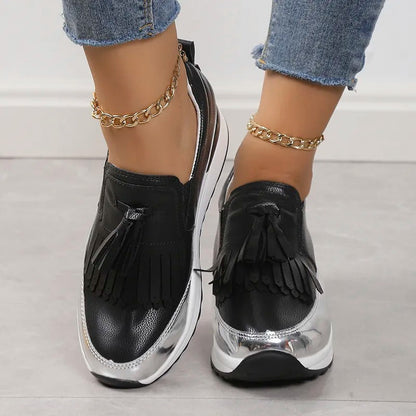 Witte Solveig Damessneakers met Plateauzool Franjes