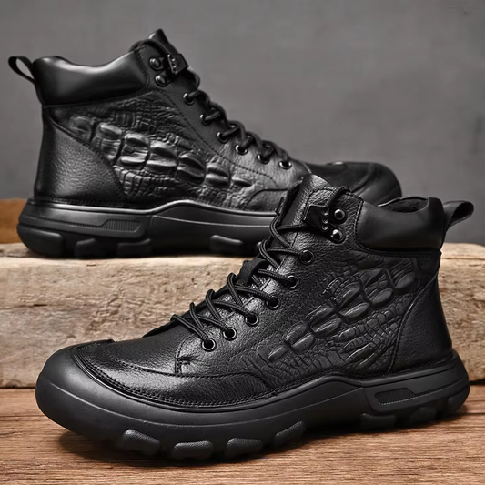 Vetlederen herenschoenen met textuur, ideaal voor herfst/winter