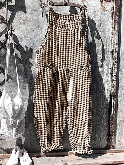 Vintage mouwloze gestreepte baggy jumpsuit voor dames | Ideaal voor lente/zomer