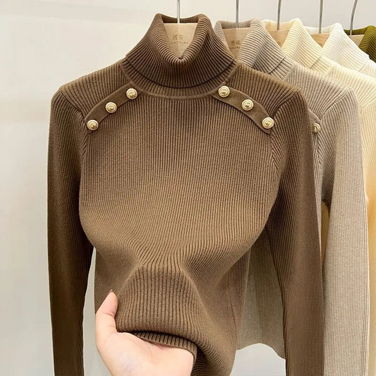 Elegante slim-fit gebreide coltrui met knopen voor dames | Ideaal voor herfst/winter
