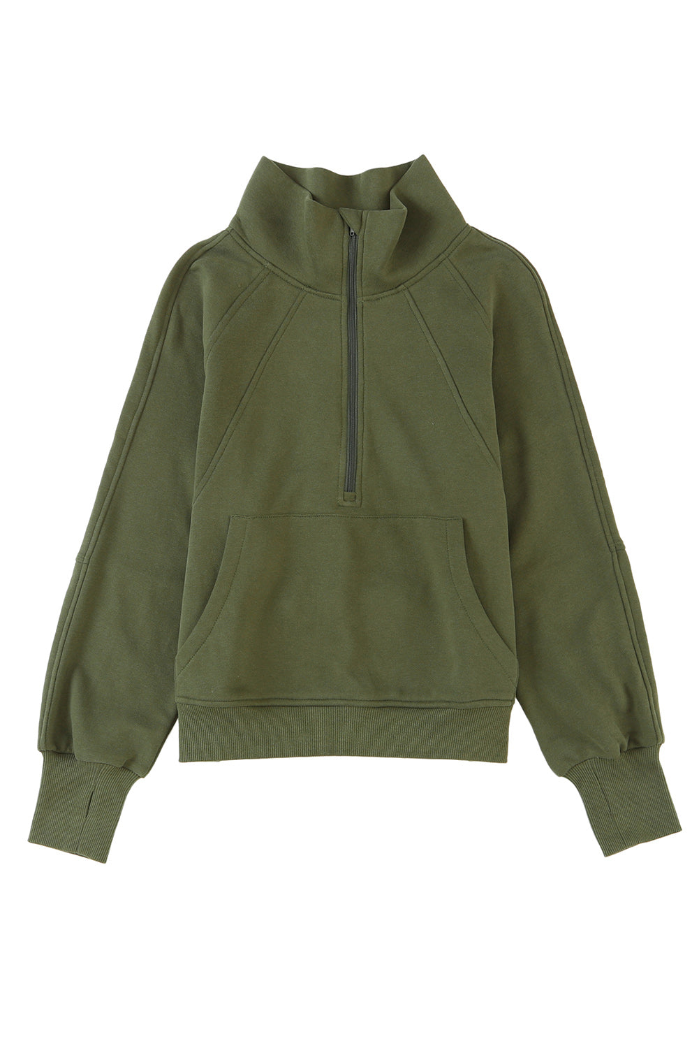 Stijlvolle Bruine Sweatshirt met Rits, Opstaande Kraag en Duimgaten – Perfect voor Casual Comfort