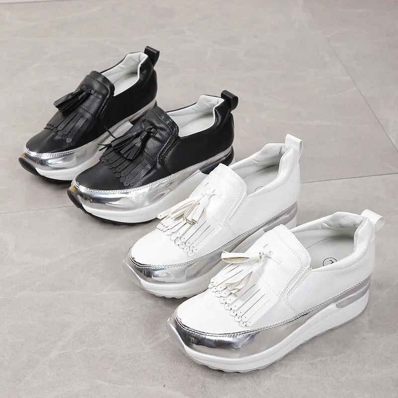 Witte Solveig Damessneakers met Plateauzool Franjes