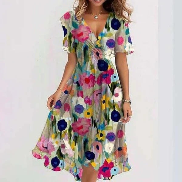 Elegante blauwe chiffonjurk met V-hals voor dames