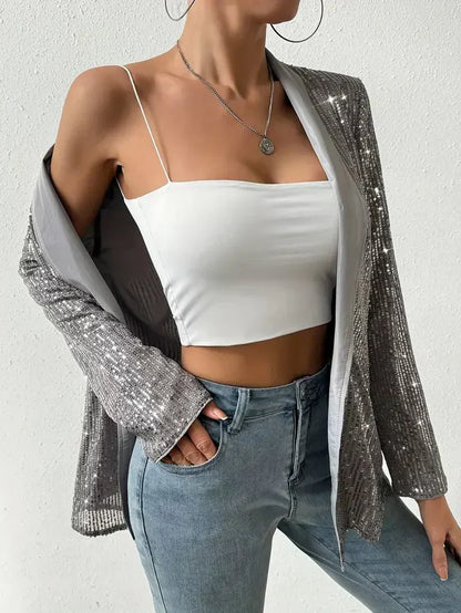 Grijze blazer met glimmende pailletten | Swinkels
