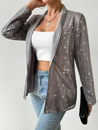 Grijze blazer met glimmende pailletten | Swinkels