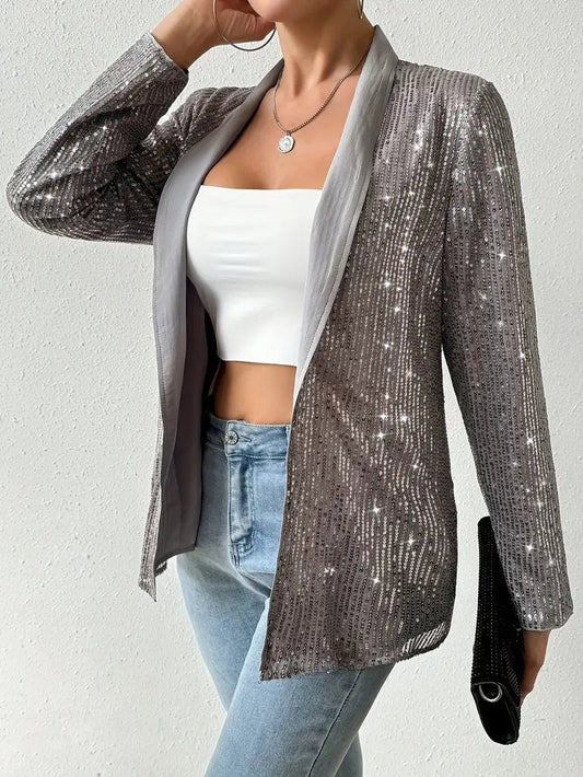 Grijze blazer met glimmende pailletten | Swinkels