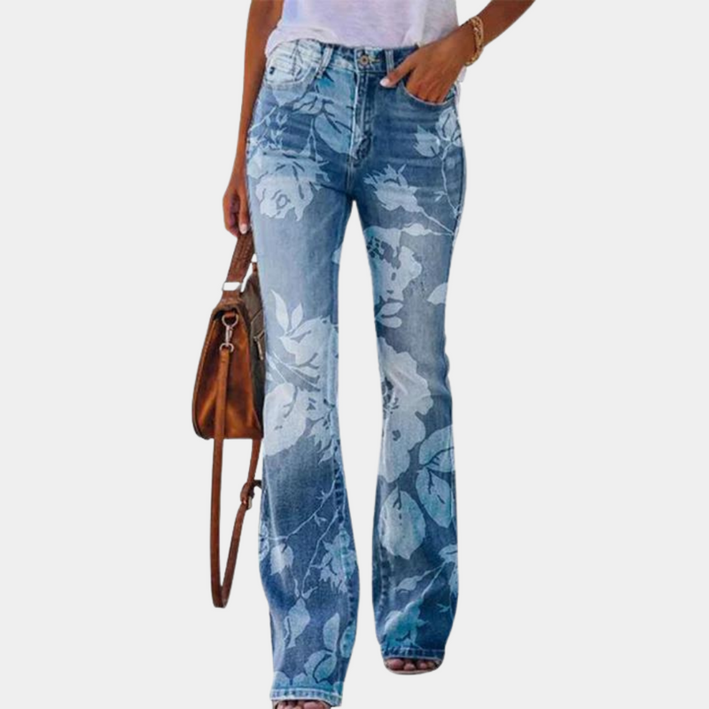 Rosmanda - trendy flared damesjeans met modieuze knopen