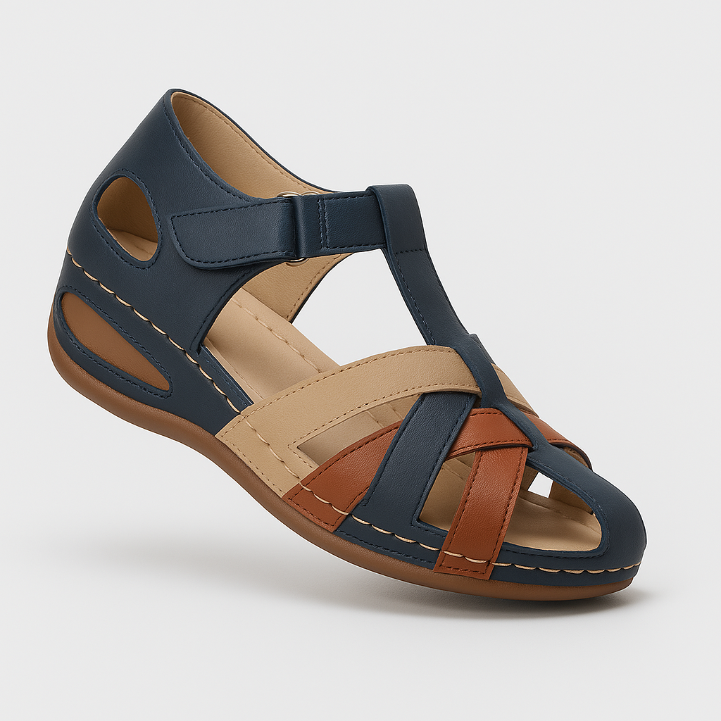 Zomerbries damessandalen donkerblauw-bruin casual