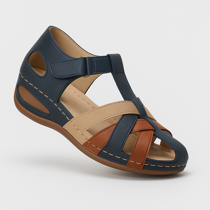 Zomerbries damessandalen donkerblauw-bruin casual