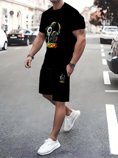 Zwarte Tweedelige Streetwear Set met 3D Graffiti Print