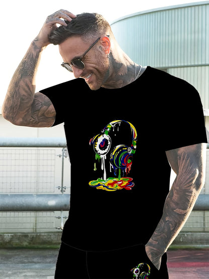 Zwarte Tweedelige Streetwear Set met 3D Graffiti Print