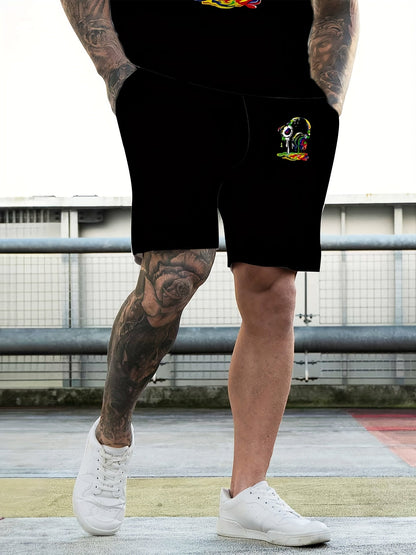 Zwarte Tweedelige Streetwear Set met 3D Graffiti Print