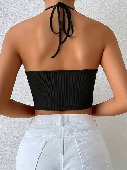 Zwarte Halter Crop Top Kopen - Trendy en Elegant
