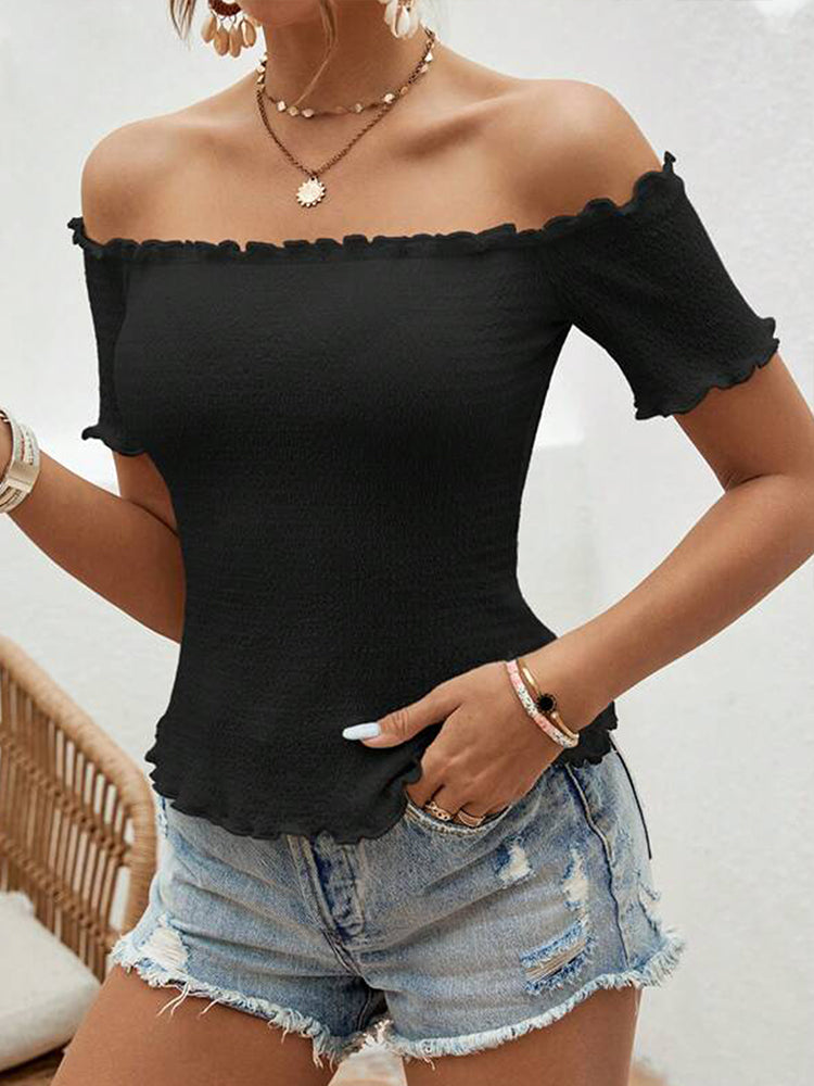 Zwarte Off-Shoulder Top met Ruches Elegant Kopen
