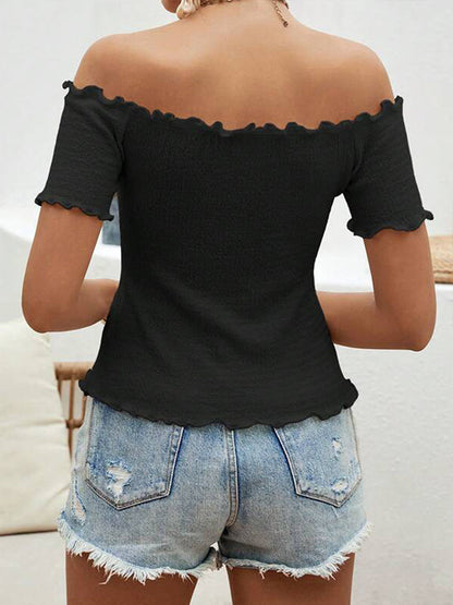Zwarte Off-Shoulder Top met Ruches Elegant Kopen