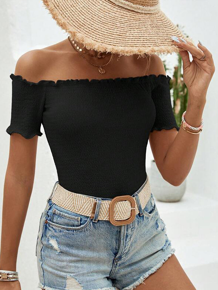 Zwarte Off-Shoulder Top met Ruches Elegant Kopen