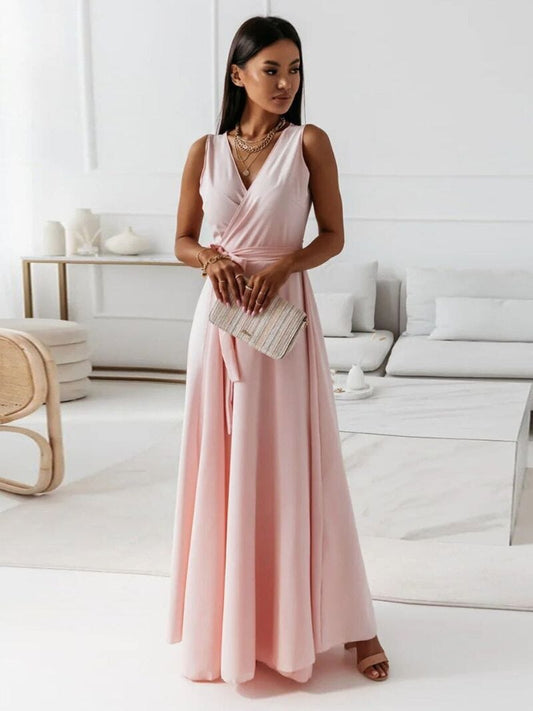 Yasmina mouwloze maxi jurk met wikkel en V-hals elegant