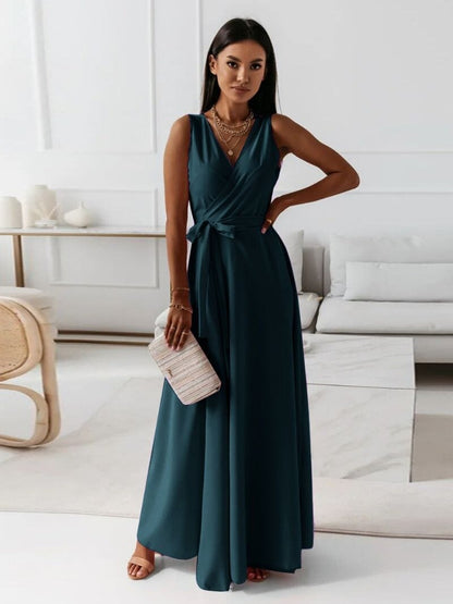 Yasmina mouwloze maxi jurk met wikkel en V-hals elegant