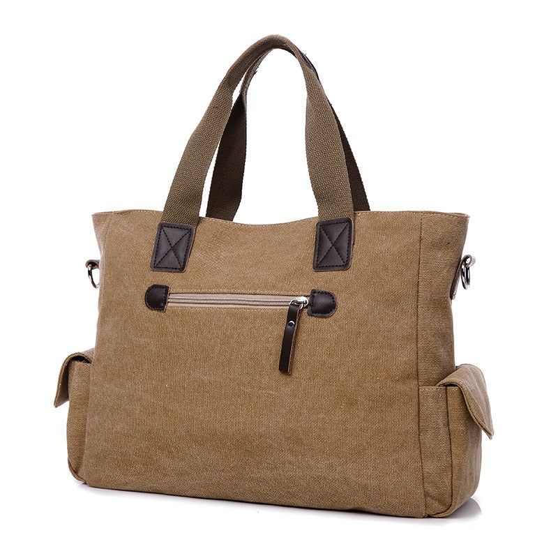 Zwarte canvas draagtas met meerdere zakken casual