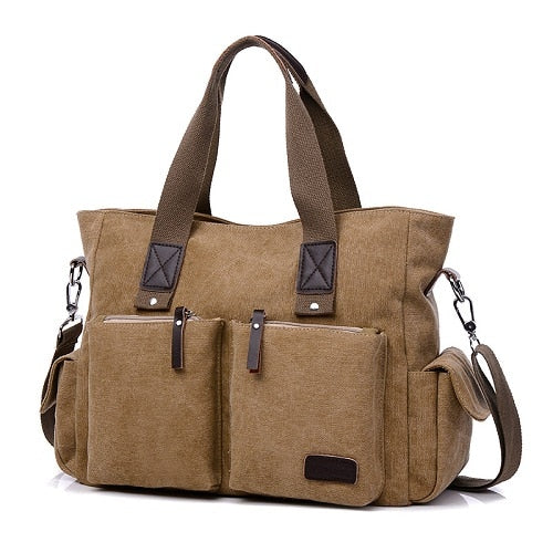 Zwarte canvas draagtas met meerdere zakken casual