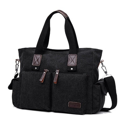 Zwarte canvas draagtas met meerdere zakken casual