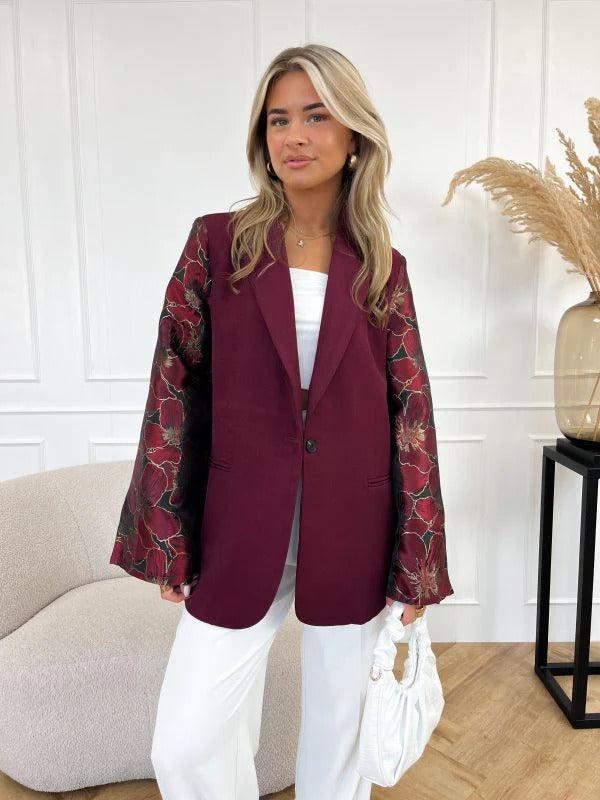 Fudus elegante geprinte dames blazer kastanienbraun