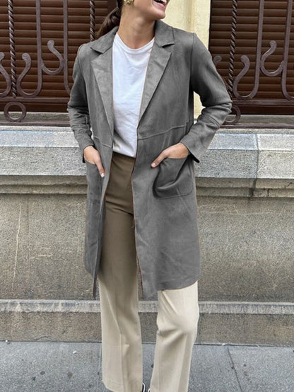 Halflange suède blazer met open voorkant en zakken voor dames | Ideaal voor alle seizoenen