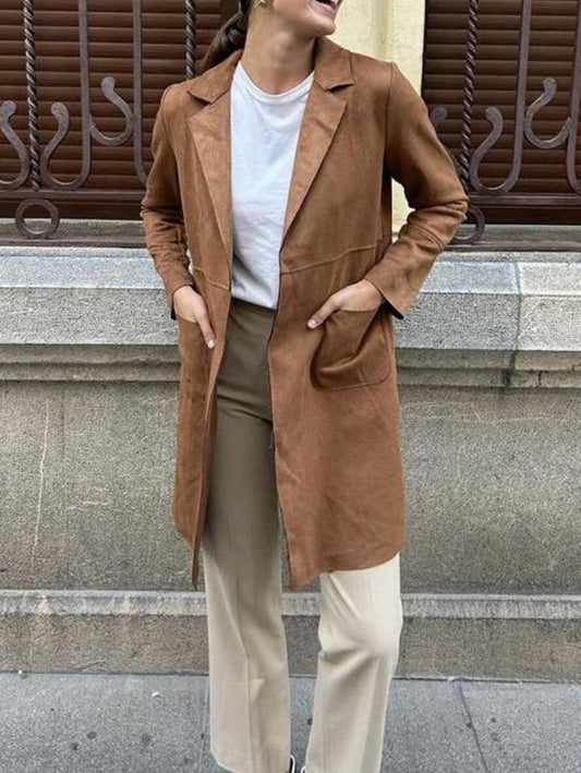 Halflange suède blazer met open voorkant en zakken voor dames | Ideaal voor alle seizoenen