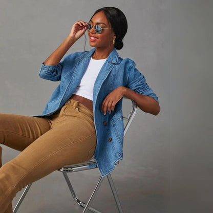 Stijlvolle denim blazer met zakken voor dames | Ideaal voor alle seizoenen