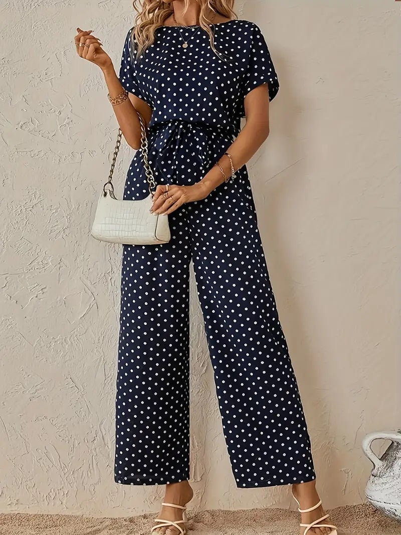Zomerse Polka Dots Jumpsuit met Korte Mouwen in Diverse Kleuren